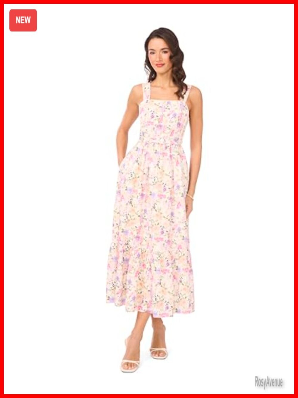 Linen Midi Tank Dress Smocked Back Adjustable Belt Tiered Ruffles